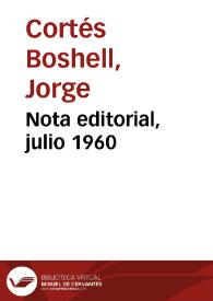 Nota editorial, julio 1960 | Biblioteca Virtual Miguel de Cervantes