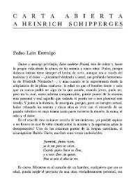 Carta abierta a Heinrich Schipperges / Pedro Laín Entralgo | Biblioteca Virtual Miguel de Cervantes