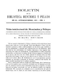 Vida intelectual de Menéndez y Pelayo / por el bibliotecario D. Miguel Artigas | Biblioteca Virtual Miguel de Cervantes