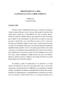 Presentación de la obra "La sociología ante la crisis ambiental" / Antonio Aledo; J. Andrés Domínguez  | Biblioteca Virtual Miguel de Cervantes