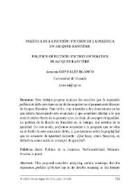 Política de la ficción - ficción de la política en Jacques Rancière / Azucena González Blanco | Biblioteca Virtual Miguel de Cervantes