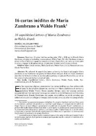 Dieciséis cartas inéditas de María Zambrano a Waldo Frank / María I. Elizalde Frez | Biblioteca Virtual Miguel de Cervantes