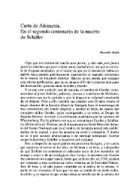 Carta de Alemania. En el segundo centenario de la muerte de Schiller / Ricardo Bada | Biblioteca Virtual Miguel de Cervantes