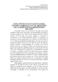 Cien años de estudios sobre teatro barroco en el "Boletín de la Biblioteca de Menéndez Pelayo" / Miguel Zugasti | Biblioteca Virtual Miguel de Cervantes