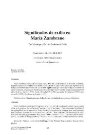 Significados de exilio en María Zambrano  / María Isabel Elizalde Frez | Biblioteca Virtual Miguel de Cervantes