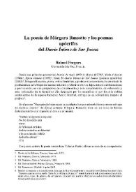 La poesía de Márgara Russotto y los poemas apócrifos del "Diario íntimo de Sor Juana" / Roland Forgues | Biblioteca Virtual Miguel de Cervantes