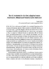 En el centenario de dos adaptaciones teatrales: "Blood and Sand" y "Love and Live" / Emilio Sales | Biblioteca Virtual Miguel de Cervantes