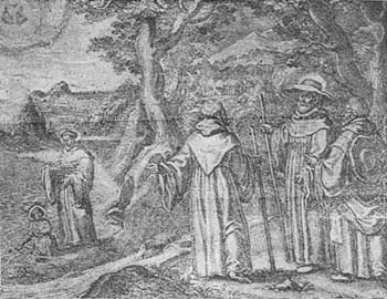 San Agustín y los monjes de Monte Pisano.- La misma escena, en el grabado de Wolswert