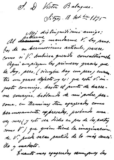 Carta manuscrita de S. Rusiñol a V. Balaguer
