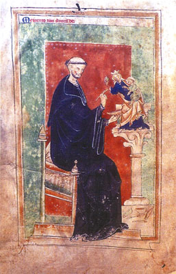 Imagen de un monje pintando una imagen de la Virgen