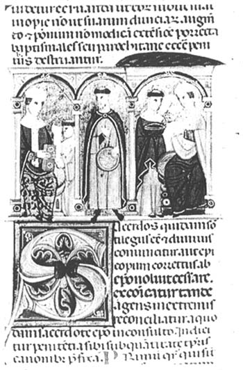 Detalle  de  una ilustración  del  Decretum Gratiani.
