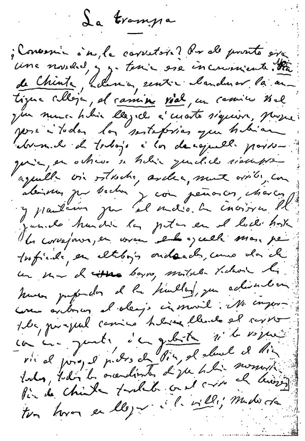 Página manuscrita  de La Trampa.