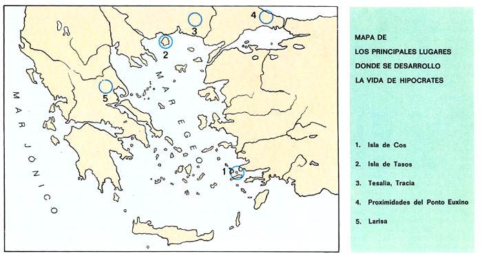 Mapa «biográfico» de Hipócrates (Pág. 85a/b)