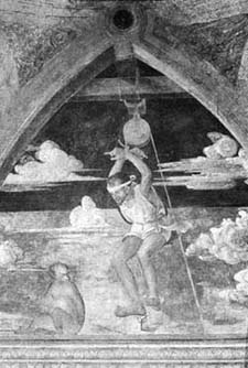 Bernardino Butinone
i Bernardo Zenale: Torturat, detall de la Història de Sant
Ambròs, capella Grifi, església de San Pietro in Gessate,
 Milà,
c. 1490.
