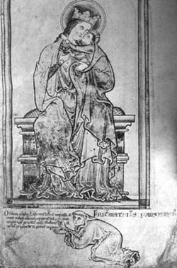 Mathias
Paris: La Verge amb el Nen,
amb l'artista agenollat, frontispici de la "Història  Anglorum", c. 1250.