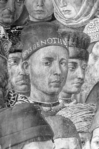 Benozzo Gozzoli:
Autoretrat, detall de la "Cavalcada dels Reis Mags", Florència, capella del Palau Medici-Riccardi, 1459.