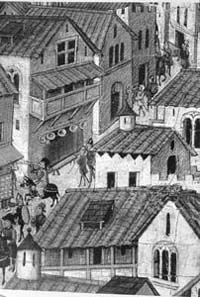 Pere Niçart i
Rafael Moger: Sant Jordi, detall de les cases del fons, Palma
de Mallorca, Museu Diocesà de Mallorca, 1468.
