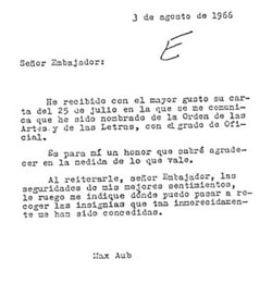 Documentos n.º 10: carta de Max Aub al embajador
francés en México
