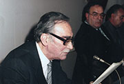 Antonio Rodríguez Huéscar en el Instituto de Estudios Manchegos durante la lectura de su discurso de ingreso, 1988.