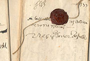 Cartas comerciales con el sello de Luis Álvarez Caldera. Amberes, 1577. Archivo Simón Ruiz.