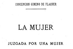 Portada de «La mujer juzgada por una mujer», Barcelona, Imprenta de Luis Tasso y Serra, 1882, 2.ª ed.