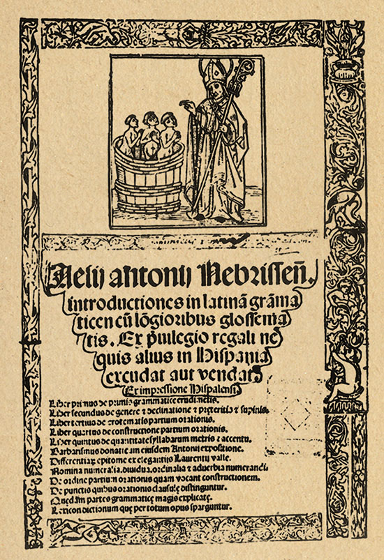 Portada de la Gramática de Nebrija, Sevilla, ¿1532? - Elio Antonio de  Nebrija