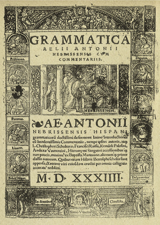 Portada de la Gramática de Nebrija, Lyon, 1534. - Elio Antonio de Nebrija