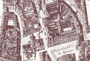 Plano de Madrid (Texeira, 1656). Detalle de la iglesia de San Justo en la que fue enterrado Felipe Godínez.