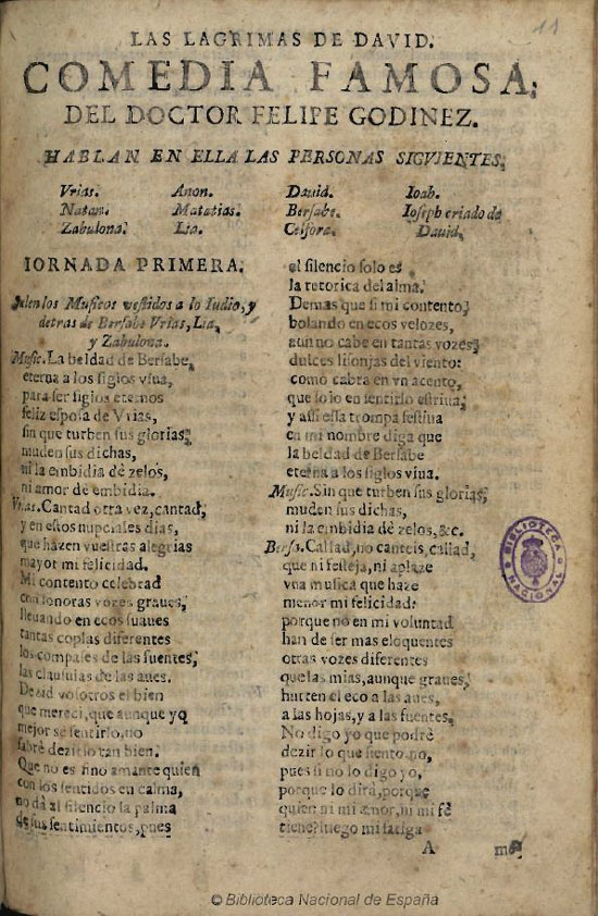 Portada de una suelta ( s.l. ,  s.i. ,  s.a. ), de  Las lágrimas de David . Biblioteca Nacional de España.