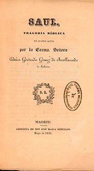 Portada de «Saúl: tragedia bíblica en cuatro actos» (Madrid, Imprenta de Don José María Repullés, 1849).