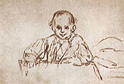 «Gustavo Adolfo niño», dibujo de José D. Bécquer. Legado de   Antonio Rodríguez Moñino. Real Academia de la Lengua (Madrid).