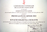 Premi Lluís Guarner, Generalitat Valenciana, 2002.