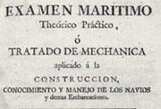 Portada del Examen Marítimo, de Jorge Juan (1771, 1.º edición)