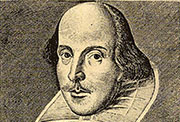 Retrato de <em>William Shakespeare</em> extraído de la portada del <em>First Folio</em>, 1623.