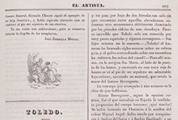 Descripción de la ciudad histórico-artística de Toledo realizada por Pedro de Madrazo, publicada en «El Artista» (Madrid. 1835). Tomo II, 1835, pp. 107-108.