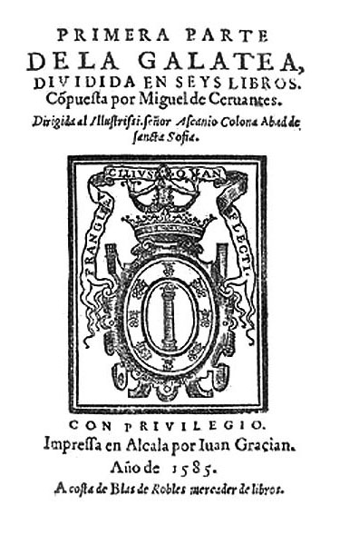  Portada de  La Galatea  por Juan Gracián, Alcalá, 1585. 