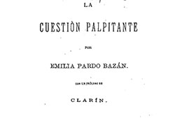 Portada de «La cuestión palpitante», Madrid, Imprenta Central a cargo de V. Saiz, 1883. Prólogo de Leopoldo Alas «Clarín» (Fuente: Biblioteca Digital Hispánica).