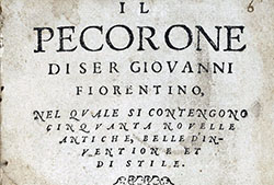 Cubierta de «Il Pecorone», de Ser Giovanni Fiorentino, Venecia, Domenico Farri, 1565.