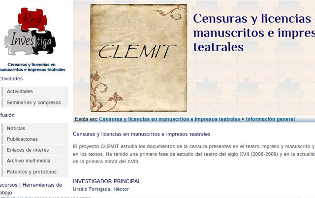 CLEMIT: Base de datos de censuras y licencias en manuscritos e impresos teatrales