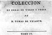 Portada del tomo cuarto de la «Colección de obras en verso y prosa de D. Tomás de Yriarte» (1787).
