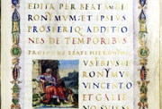 <em>Interpretatio Eusebii Caesariensis edita per Beatum Hieronymum: et ipsius prosperiq[ue] additiones de temporibus</em>. Portada del manuscrito, siglo XV.