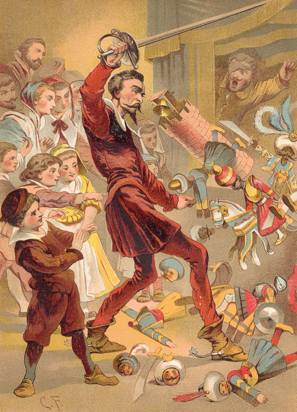 Don Quijote destruye los títeres del retablo de maese Pedro. El retablo de Maese  Pedro - Banco de imágenes del «Quijote» (1605-1915) - QBI