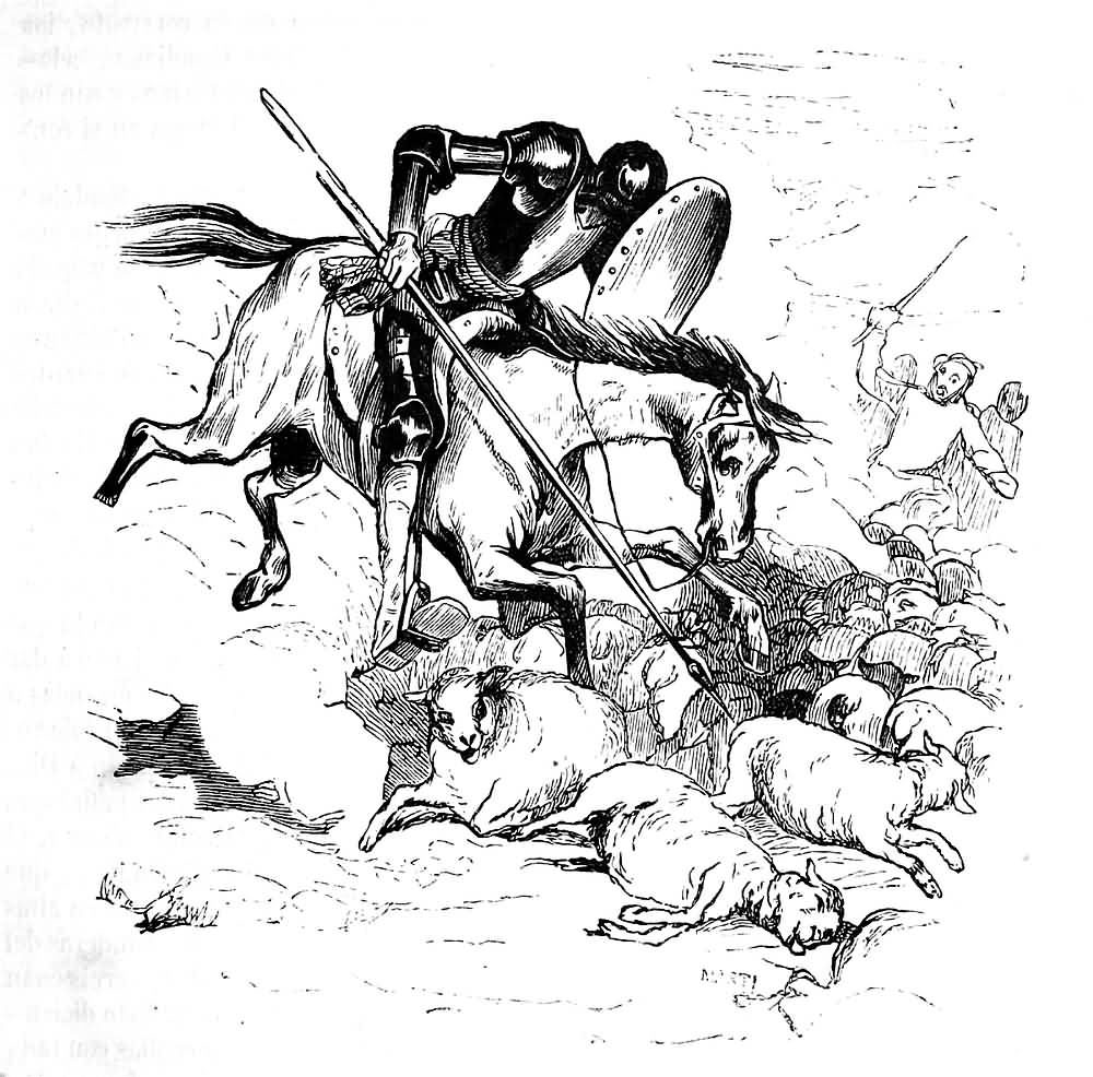 Don Quijote arremete contra los carneros. Aventura de los carneros - Banco  de imágenes del «Quijote» (1605-1915) - QBI