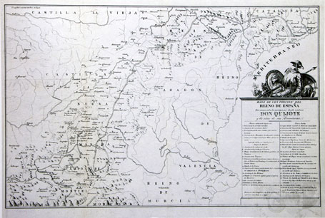 Mapa de una porcion del Reino de España que comprende los parages por donde anduvo Don Quijote, y de los sitios de sus Aventuras