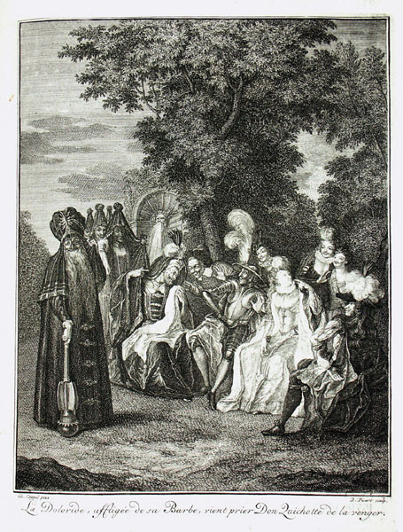 La Doloride, affigée de sa Barbe, vient prier Don Quichotte de la venger.