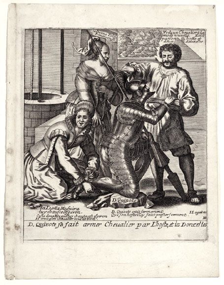 D. Quixote se fait armer Cheualier par L'hoste, et les Donzelles