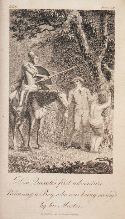 Don Quixote's first adventure releasing a boy who was being scourg'd by his master.