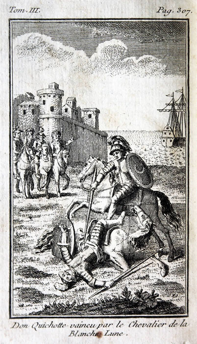 Don Quichotte vaincu par le Chevalier de la Blanche Lune.