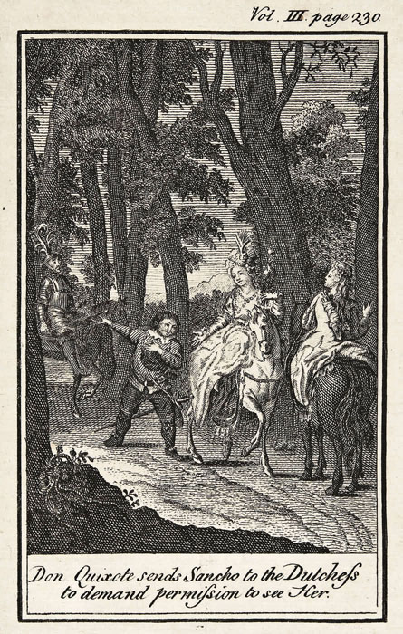 Don Quixote sends Sancho to the Dutchess to demand permission to see Her.