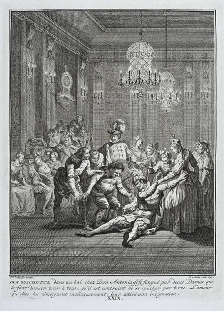 Don Quichotte dans un bal chez Don Antonio, est si fatigué par deux Dames qui le font danser tour à tour, qu'il est contraint de se coucher par (...)